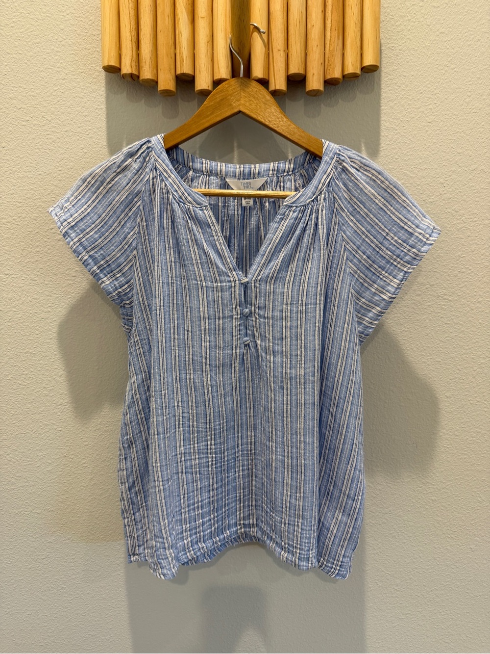 Time and Tru Blue and White Striped Short-Sleeve Tunic